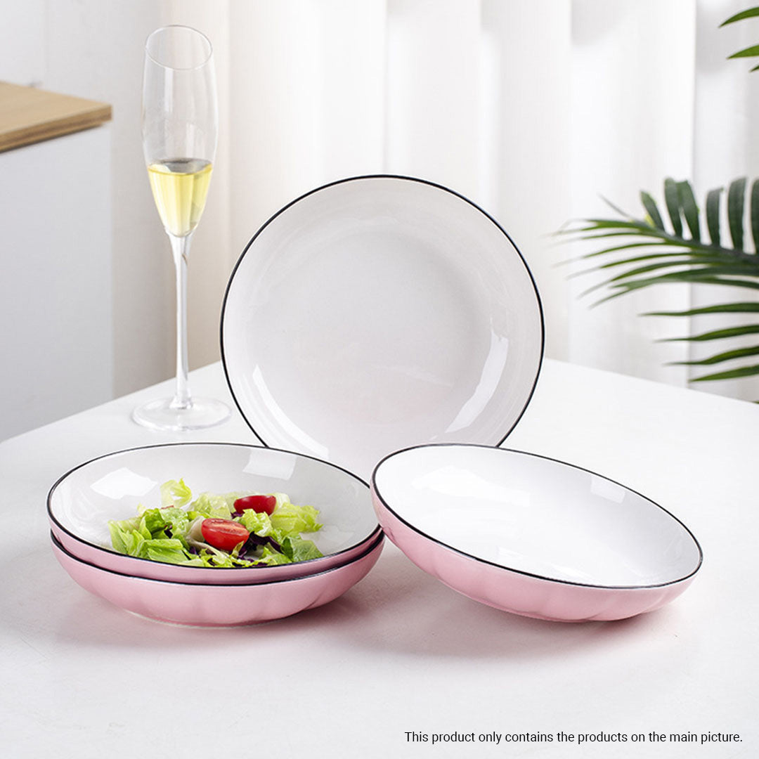SOGA Pink Japanese Style Ceramic Dinnerware Crockery Soup Bowl Plate Server Kitchen Home Decor Set of 4