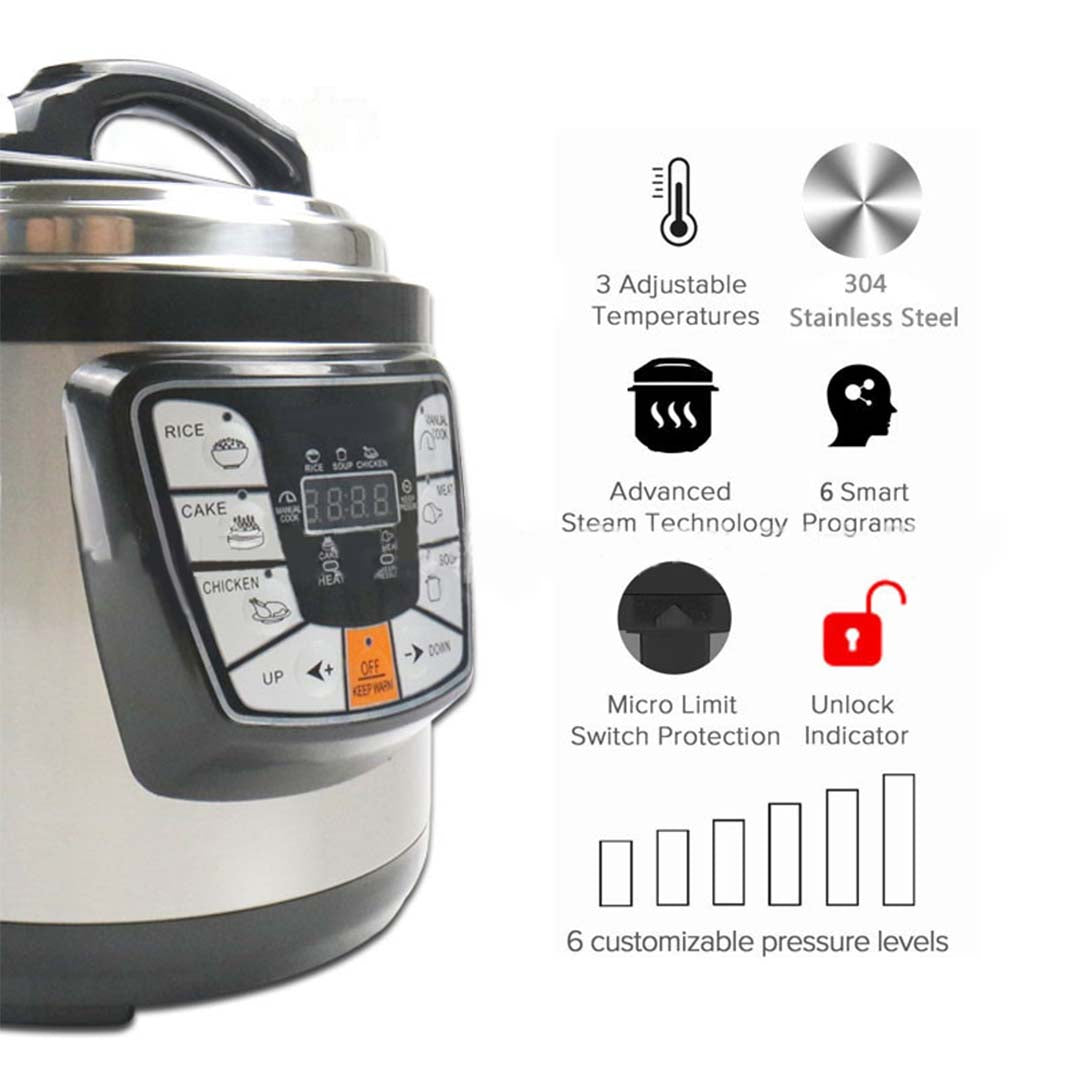 SOGA Stainless Steel Electric Pressure Cooker 12L Nonstick 1600W