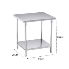 SOGA 2-Tier Commercial Catering Kitchen Stainless Steel Prep Work Bench Table 80*70*85cm