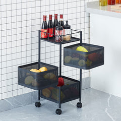 SOGA 2X 3 Tier Steel Square Rotating Kitchen Cart Multi-Functional Shelves Portable Storage Organizer with Wheels