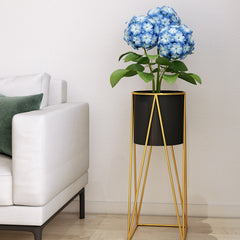 SOGA 2X 50cm Gold Metal Plant Stand with Black Flower Pot Holder Corner Shelving Rack Indoor Display
