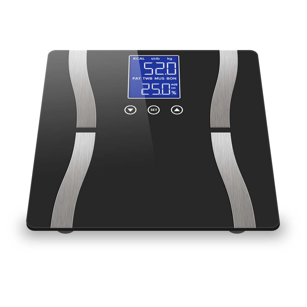 SOGA 2X Glass LCD Digital Body Fat Scale Bathroom Electronic Gym Water Weighing Scales Black/Blue