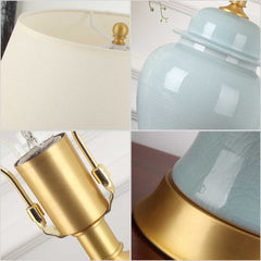 SOGA Oval Ceramic Table Lamp with Gold Metal Base Desk Lamp Blue