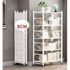 SOGA 2X 5 Tier Steel White Foldable Display Stand Multi-Functional Shelves Portable Storage Organizer with Wheels