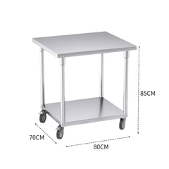 SOGA 80cm Commercial Catering Kitchen Stainless Steel Prep Work Bench Table with Wheels