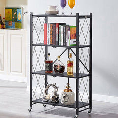 SOGA 2X 4 Tier Steel Black Foldable Kitchen Cart Multi-Functional Shelves Portable Storage Organizer with Wheels
