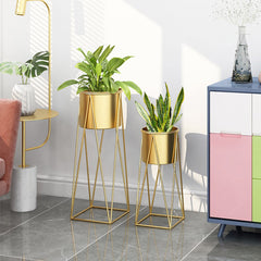 SOGA 70cm Gold Metal Plant Stand with Gold Flower Pot Holder Corner Shelving Rack Indoor Display