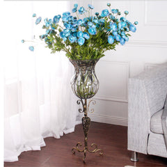 SOGA 85cm European Clear Glass Floor Home Decor Flower Vase with Tall Metal Stand