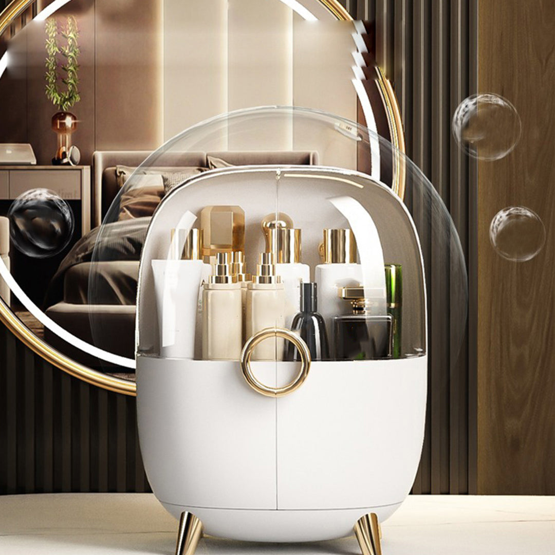 SOGA White Transparent Countertop Makeup Organiser Cosmetic Storage Waterproof Dustproof Bathroom Skincare Holder with Lid