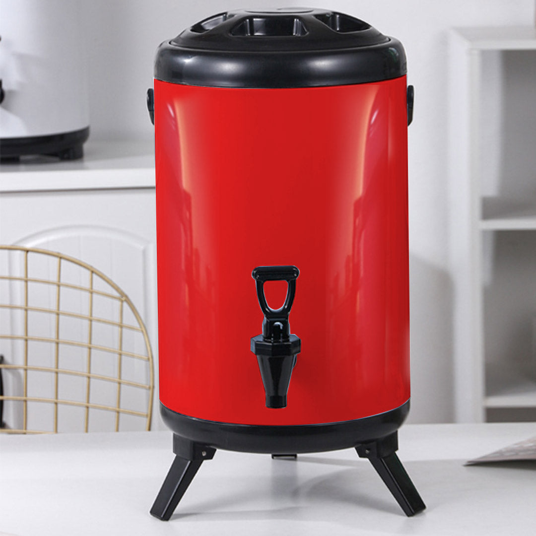 SOGA 4X 14L Stainless Steel Insulated Milk Tea Barrel Hot and Cold Beverage Dispenser Container with Faucet Red
