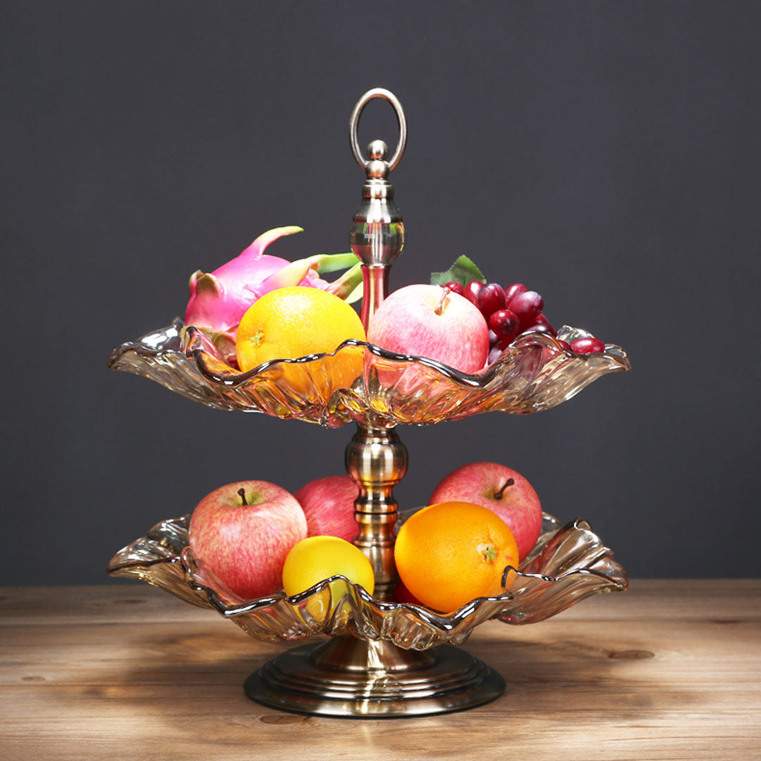 SOGA 2 Tier Bronze Lotus Vertex Crystal Glass Fruit Bowl Candy Holder ...