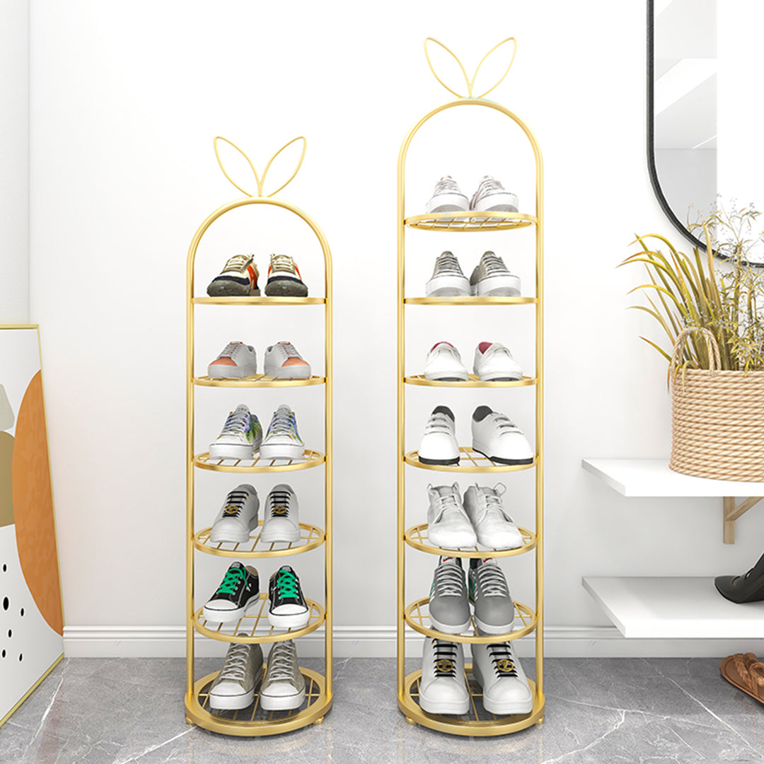 SOGA 6 Tier Bunny Ears Shape Gold Plated Metal Shoe Organizer Space Saving Portable Footwear Storage Shelf