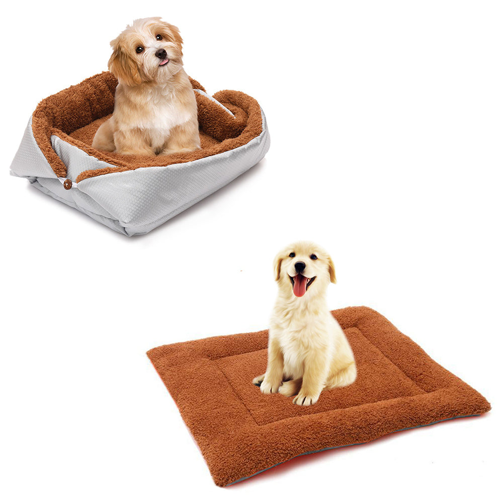 SOGA Silver Dual-purpose Cushion Nest Cat Dog Bed Warm Plush Kennel Mat Pet Home Travel Essentials