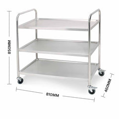 SOGA 3 Tier Stainless Steel Kitchen Dinning Food Cart Trolley Utility Round 81x46x85cm Small