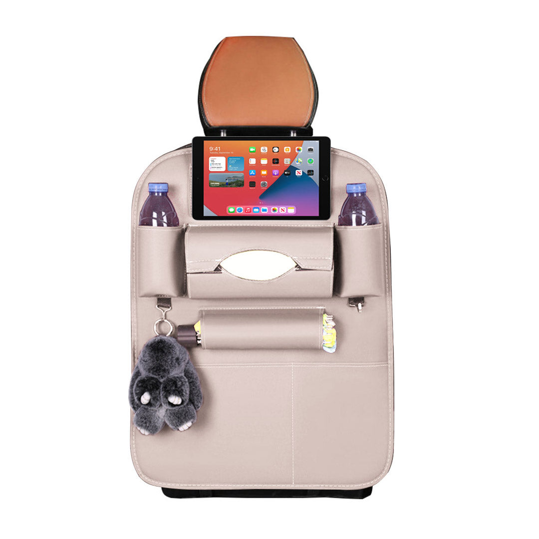 SOGA PVC Leather Car Back Seat Storage Bag Multi-Pocket Organizer Backseat and iPad Mini Holder White
