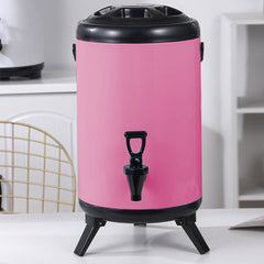 SOGA 14L Stainless Steel Insulated Milk Tea Barrel Hot and Cold Beverage Dispenser Container with Faucet Pink