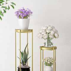 SOGA 4X 2 Layer 80cm Gold Metal Plant Stand Flower Pot Holder Corner Shelving Rack Indoor Display