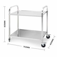 SOGA 2 Tier Stainless Steel Kitchen Dinning Food Cart Trolley Utility SIZE 75x40x83.5cm Small