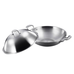 SOGA 3-Ply 42cm Stainless Steel Double Handle Wok Frying Fry Pan Skillet with Lid