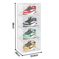 SOGA 2X 4 Tier Transparent Portable Shoe Organiser Sneaker Footwear Folding Plastic Bin Stackable Storage Box with Magnetic Door