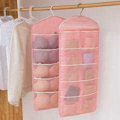 SOGA 2X Pink Double Sided Hanging Storage Bag Underwear Bra Socks Mesh Pocket Hanger Home Organiser