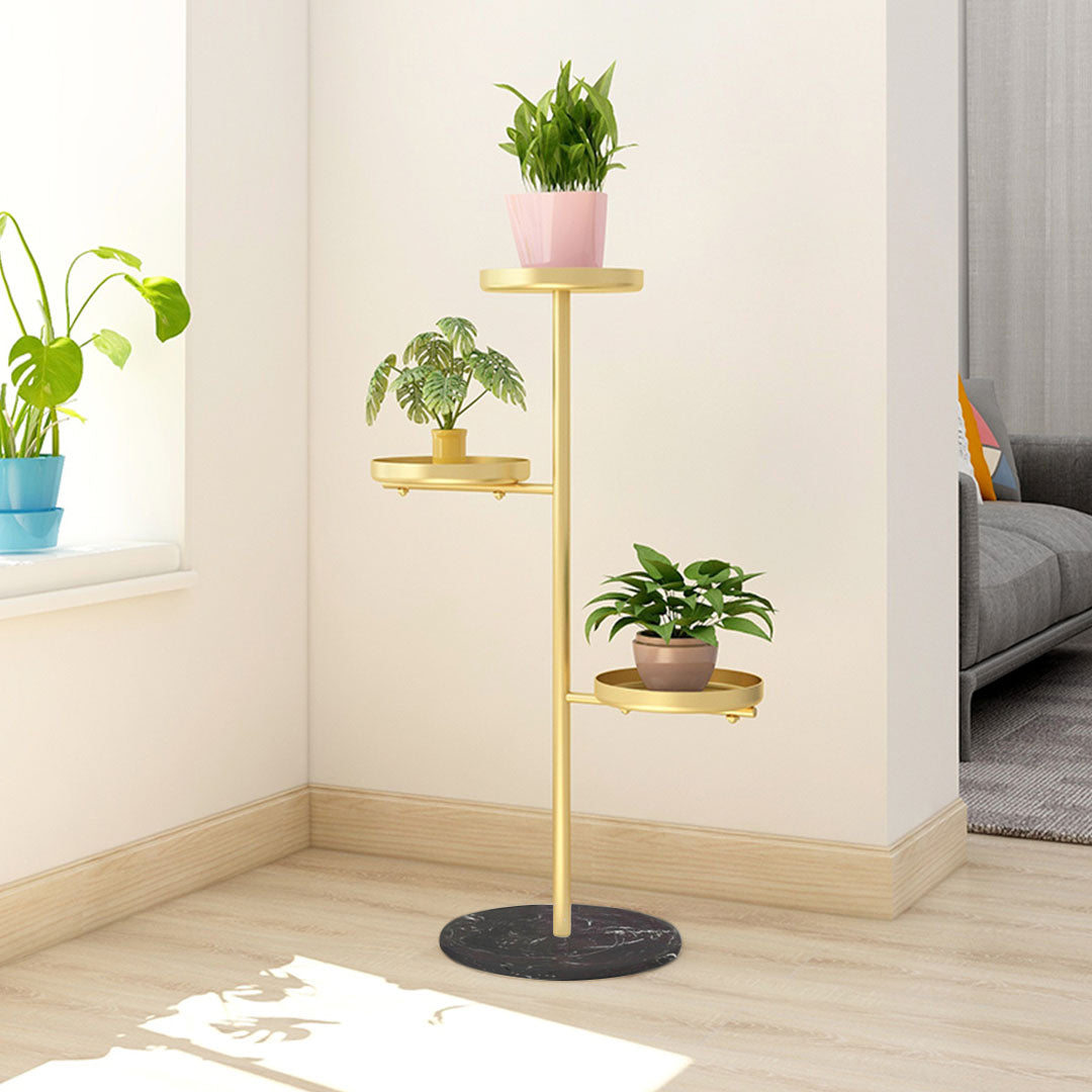 SOGA 3 Tier Gold Round Plant Stand Flowerpot Tray Display Living Room Balcony Metal Decorative Shelf