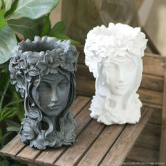 SOGA Resin White Creative Goddess Head Statue Planter Bonsai Flower Succulent Pot Decor