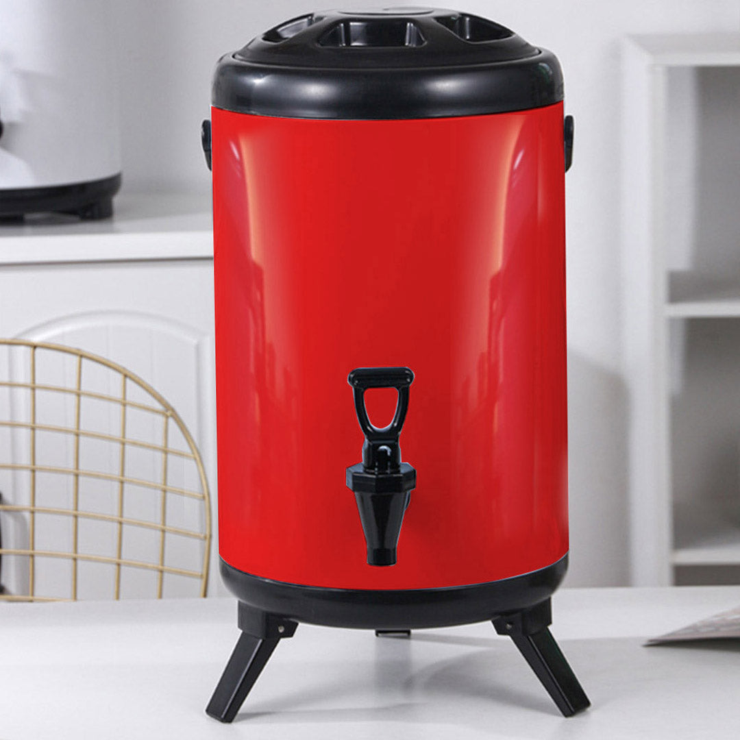 SOGA 4X 10L Stainless Steel Insulated Milk Tea Barrel Hot and Cold Beverage Dispenser Container with Faucet Red