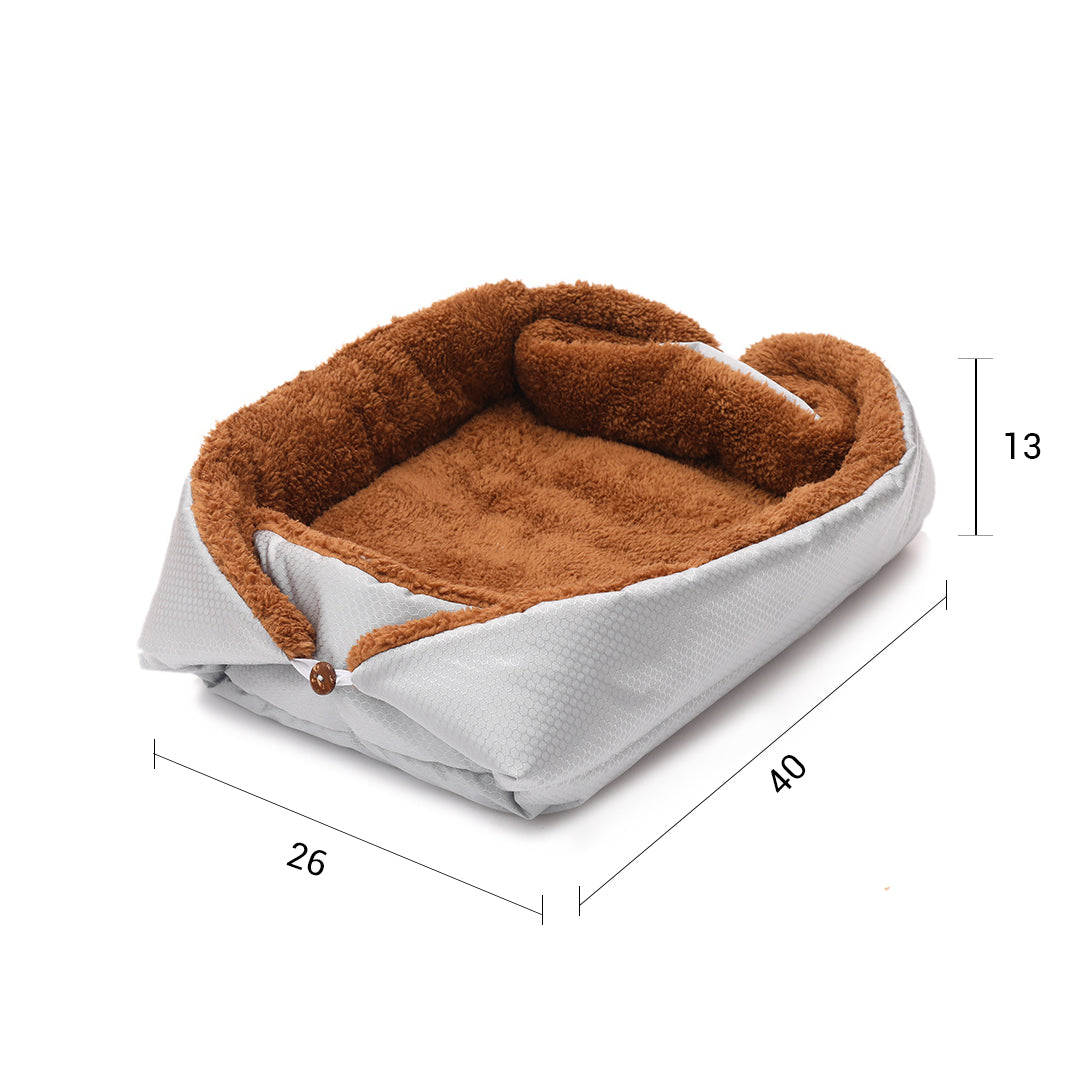 SOGA 2X Silver Dual-purpose Cushion Nest Cat Dog Bed Warm Plush Kennel Mat Pet Home Travel Essentials
