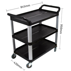 SOGA 3 Tier Food Trolley Food Waste Cart Storage Mechanic Kitchen Black 83.5x43x95cm Small