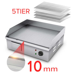 SOGA 2X Electric Stainless Steel Ribbed Griddle Commercial Grill BBQ Hot Plate