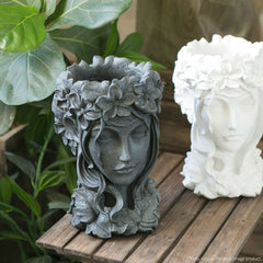 SOGA 2X Resin Black Creative Goddess Head Statue Planter Bonsai Flower Succulent Pot Decor