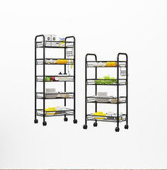 SOGA 5 Tier Steel Black Bee Mesh Kitchen Cart Multi-Functional Shelves Portable Storage Organizer with Wheels