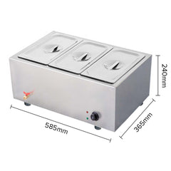 SOGA Stainless Steel 3 X 1/2 GN Pan Electric Bain-Marie Food Warmer with Lid