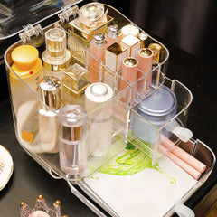 SOGA Transparent Cosmetic Storage Skincare Holder and 20cm White Rechargeable LED Light Makeup Tabletop Mirror Set