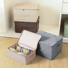 SOGA 2X Beige Small Portable Double Zipper Storage Box Moisture Proof Clothes Basket Foldable Home Organiser