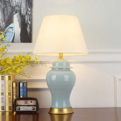 SOGA 2x Oval Ceramic Table Lamp with Gold Metal Base Desk Lamp Blue