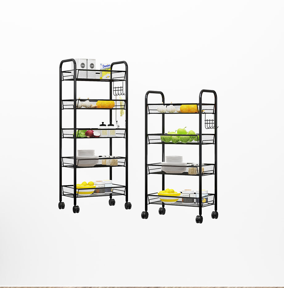 SOGA 2X 5 Tier Steel Black Bee Mesh Kitchen Cart Multi-Functional Shelves Portable Storage Organizer with Wheels