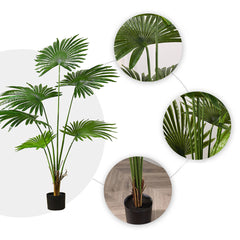SOGA 2X 120cm Artificial Natural Green Fan Palm Tree Fake Tropical Indoor Plant Home Office Decor
