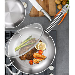 SOGA 32cm Stainless Steel Saucepan With Lid Induction Cookware With Triple Ply Base