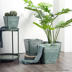 SOGA 27cm Green Grey Square Resin Plant Flower Pot in Cement Pattern Planter Cachepot for Indoor Home Office