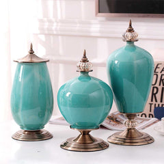 SOGA 3x Ceramic Oval Flower Vase with Blue Flower Set Dark Blue