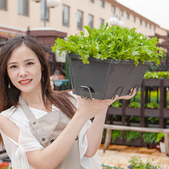 SOGA 49.5cm Black Rectangular Planter Vegetable Herb Flower Outdoor Plastic Box with Holder Balcony Garden Decor Set of 4