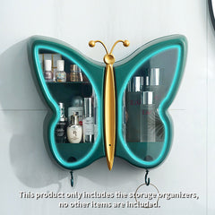 SOGA 2X Green Butterfly Shape Wall-Mounted Makeup Organiser Dustproof Waterproof Bathroom Storage Box Home Decor