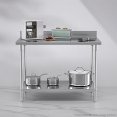 SOGA Commercial Catering Kitchen Stainless Steel Prep Work Bench Table with Back-splash 120*70*85cm