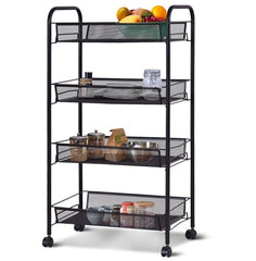 SOGA 2X 4 Tier Steel Black Bee Mesh Kitchen Cart Multi-Functional Shelves Portable Storage Organizer with Wheels