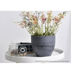 SOGA 32cm Weathered Grey Round Resin Plant Flower Pot in Cement Pattern Planter Cachepot for Indoor Home Office