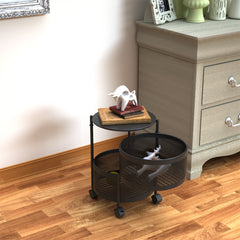 SOGA 2 Tier Steel Round Rotating Kitchen Cart Multi-Functional Shelves Portable Storage Organizer with Wheels