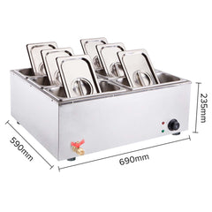 SOGA 2X Stainless Steel 6 X 1/3 GN Pan Electric Bain-Marie Food Warmer with Lid