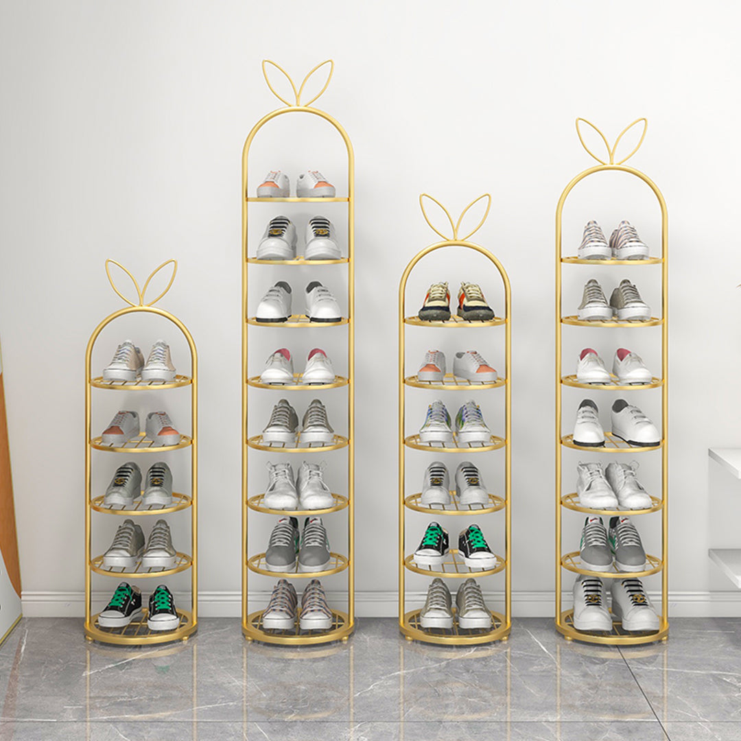 SOGA 6 Tier Bunny Ears Shape Gold Plated Metal Shoe Organizer Space Saving Portable Footwear Storage Shelf